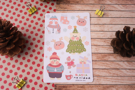 Planilla de stickers - blanca navidad